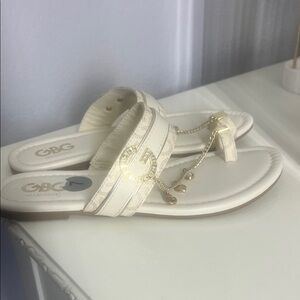 GBG Los Angeles Women's Ivory Sandals with Gold Accents